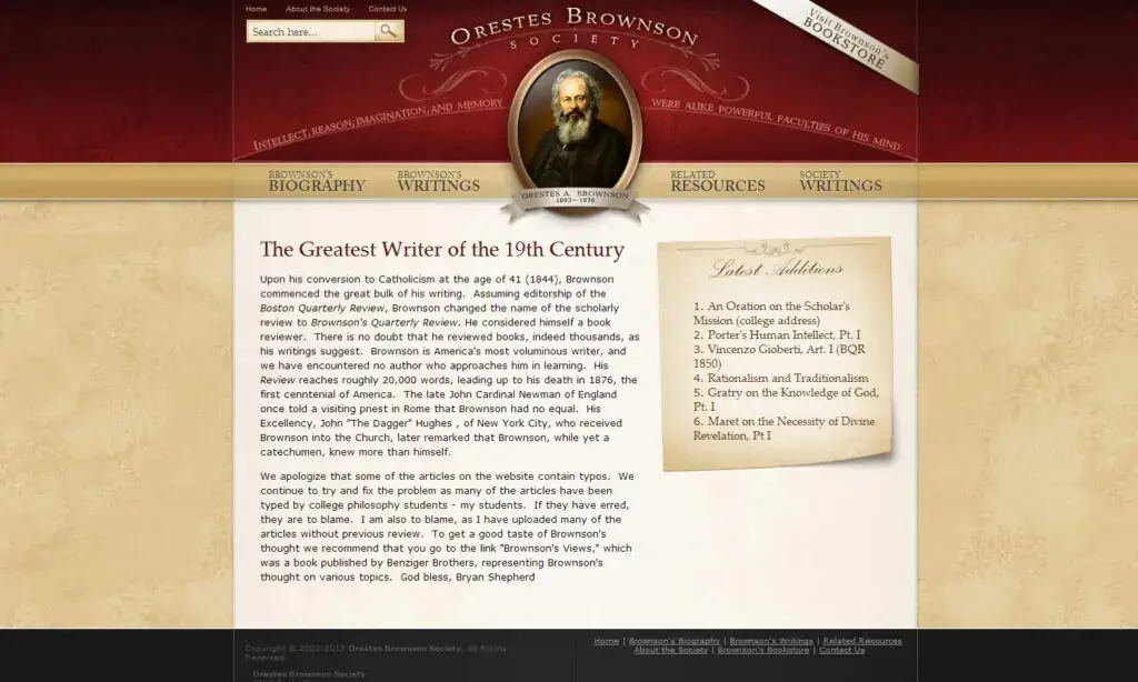 Orestes Brownson Society · Identity and website