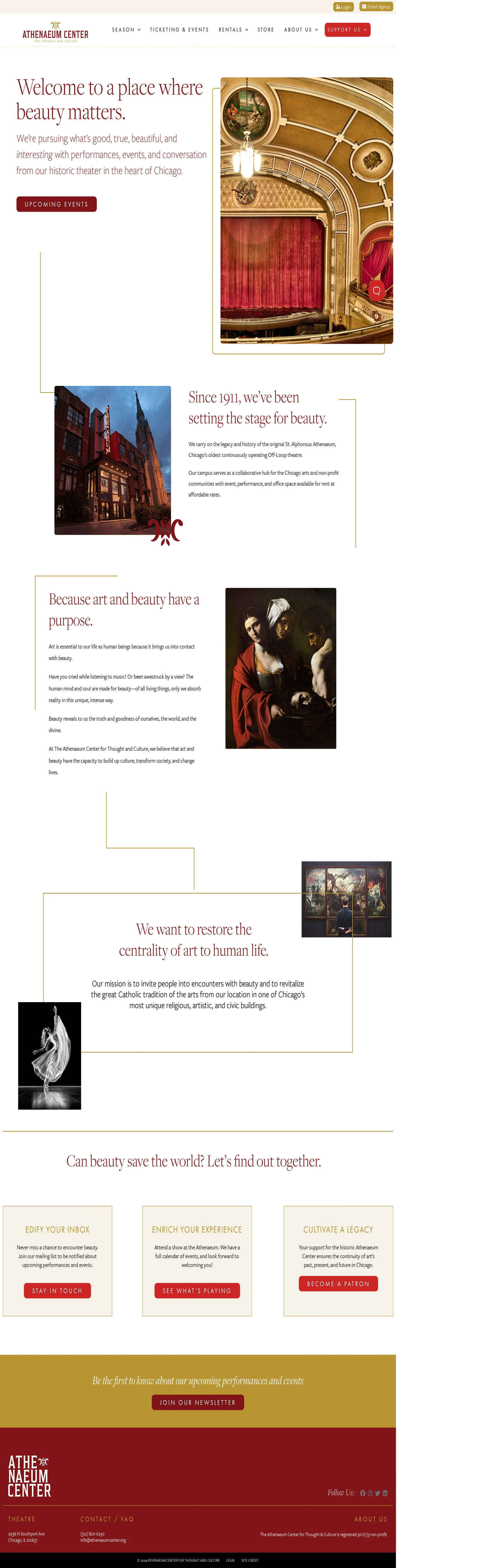 Athenaeum Center website, full page on a desktop