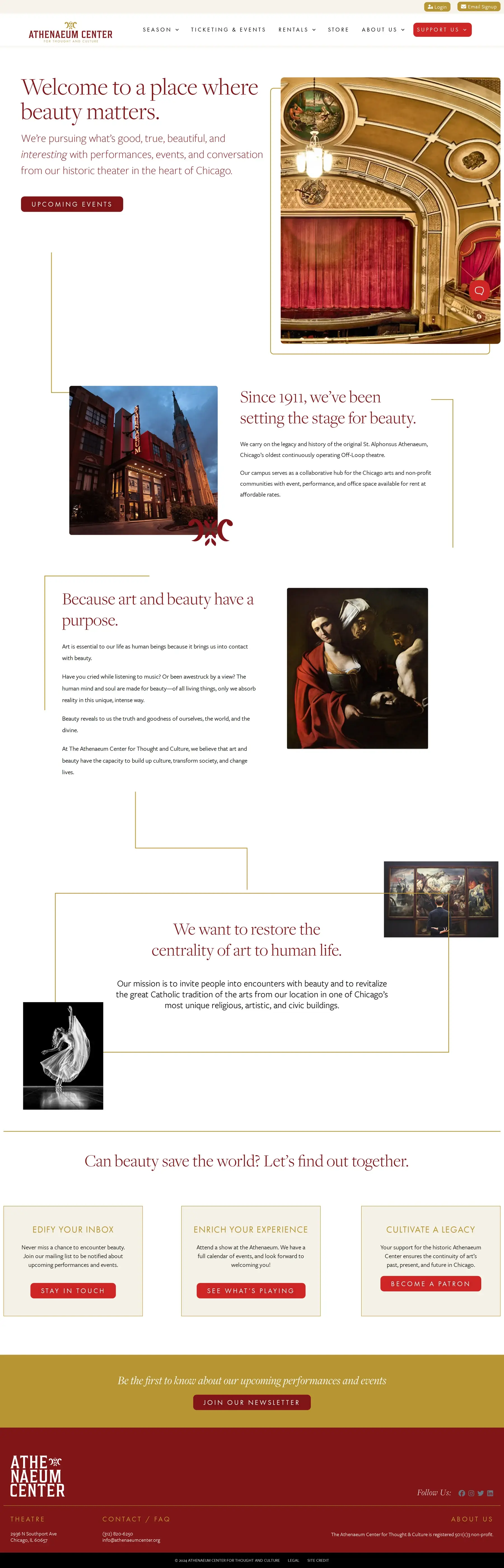 Athenaeum Center website, full page on a desktop
