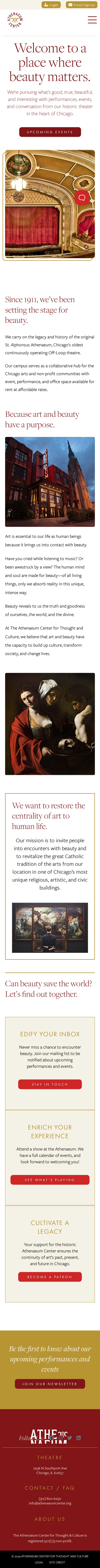Athenaeum Center website, full page on a phone