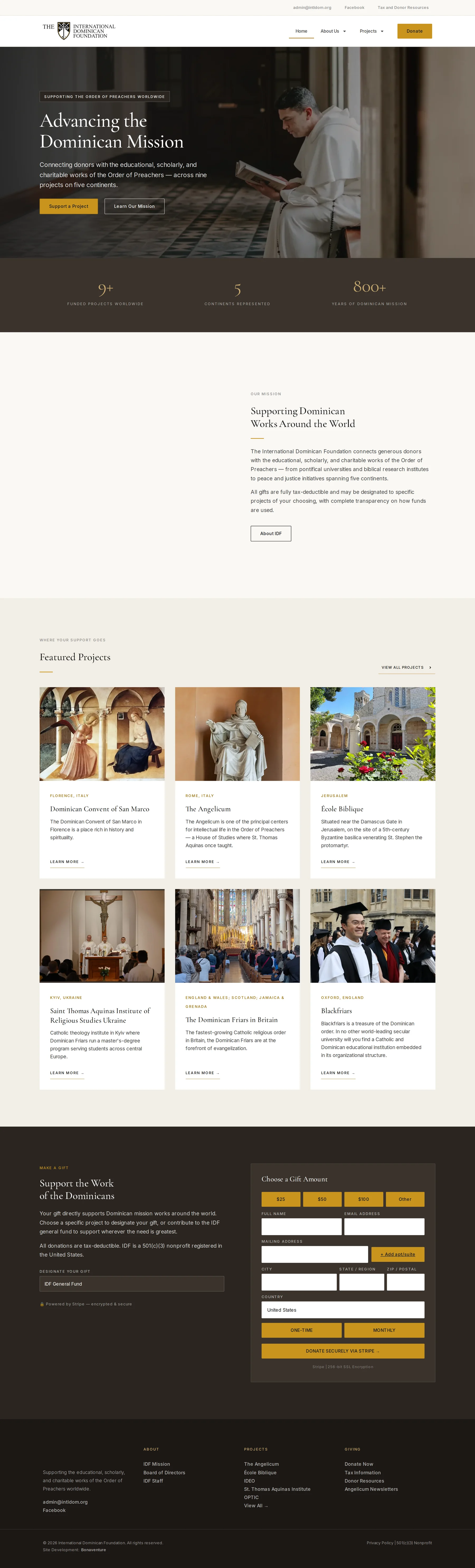 International Dominican Foundation website, full page on a desktop
