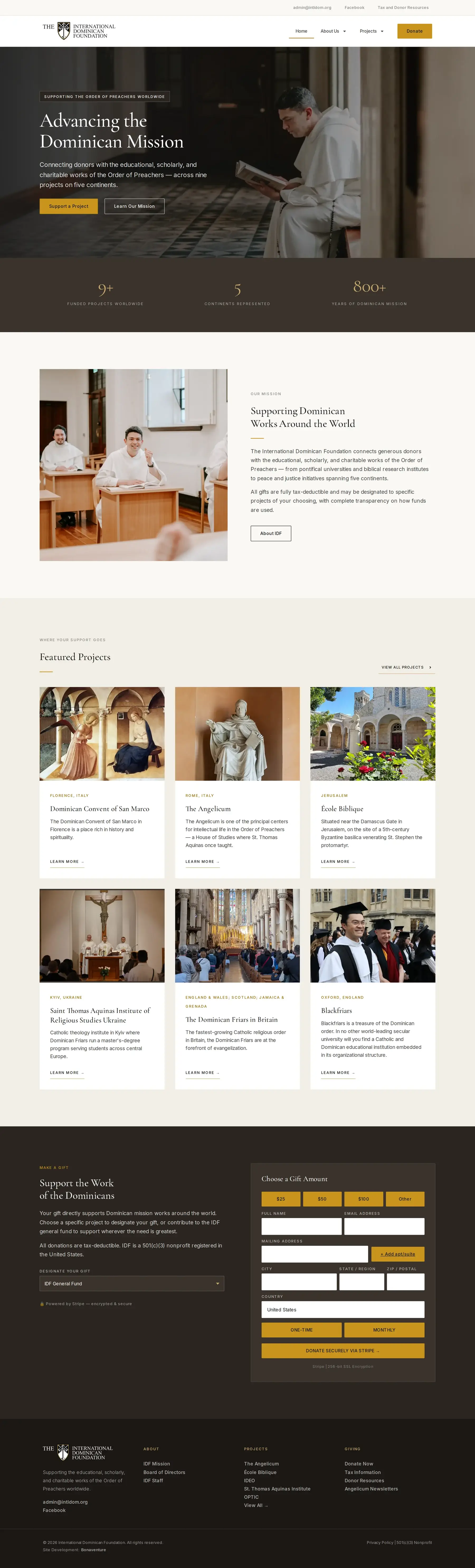 International Dominican Foundation website, full page on a desktop